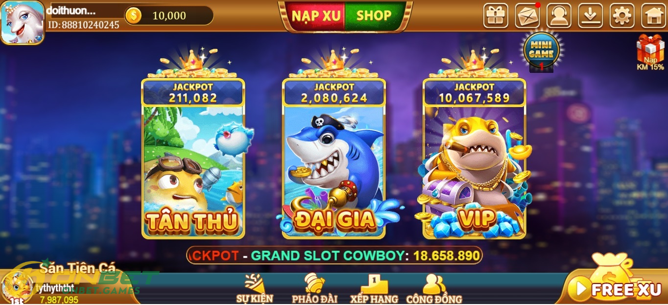 Các không gian giải trí tại cổng game Bắn Cá Xu Vàng 777